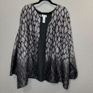Catherines Women 3X Black Silver Reversible Dressy Open Front Evening Jacket